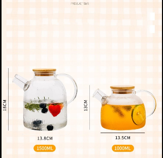 Big Transparent Borosilicate Glass Teapot Heat-Resistant Kettle 1L/1.5L