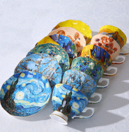 Van Gogh Art Painting Coffee Tea The Starry Night, Sunflowers, Saint-Remy Cups