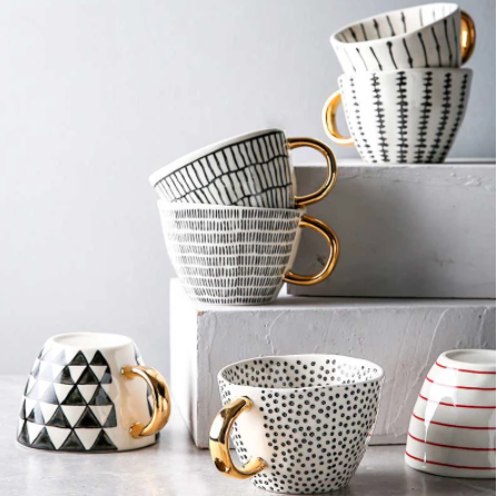 Nordic Creative Geometric Ceramic Mugs With Gold Handle