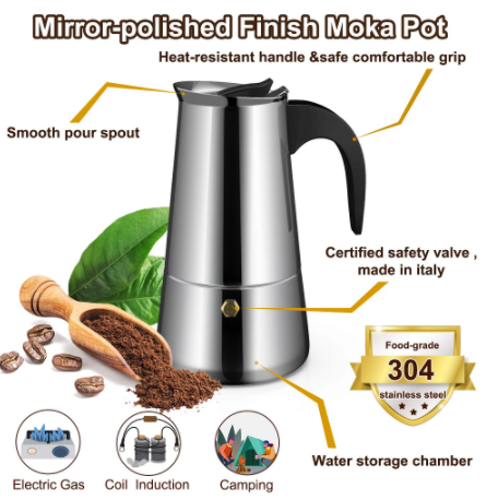 Portable Stainless Steel Coffee Maker Mocha Espresso Machine Moka Pot for  Making Flavorful Espresso Machine Moka Pot[450ml] 