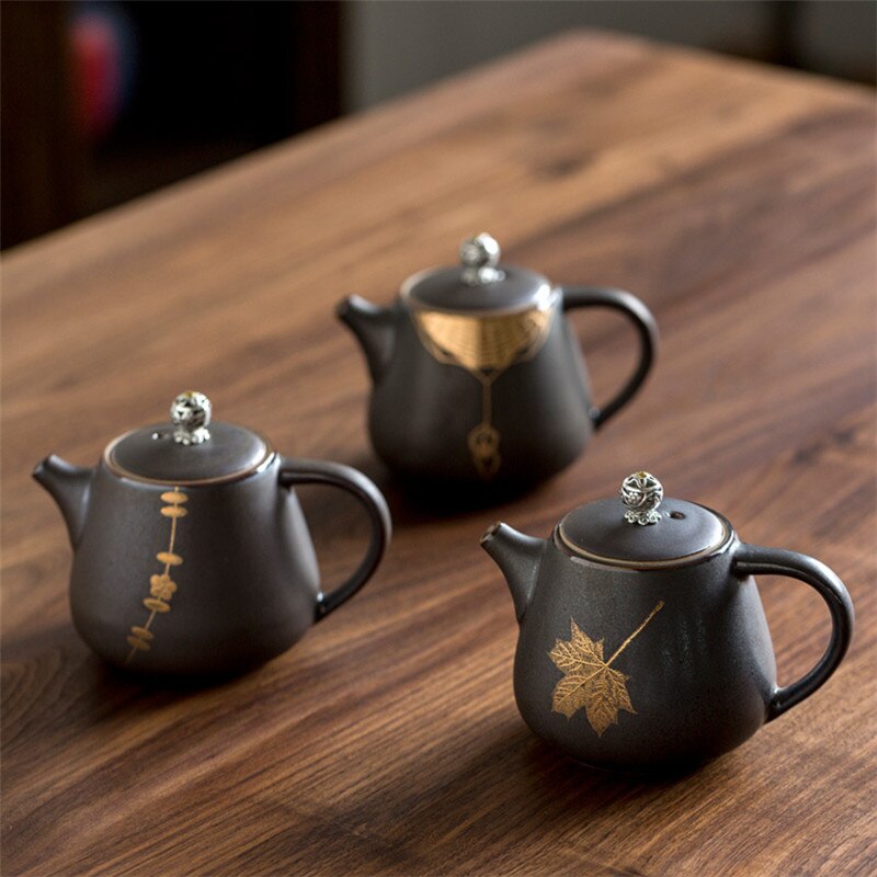 Japanese Style Retro Teapot Tea Cup Gold Spider Blossom Maple Leaf