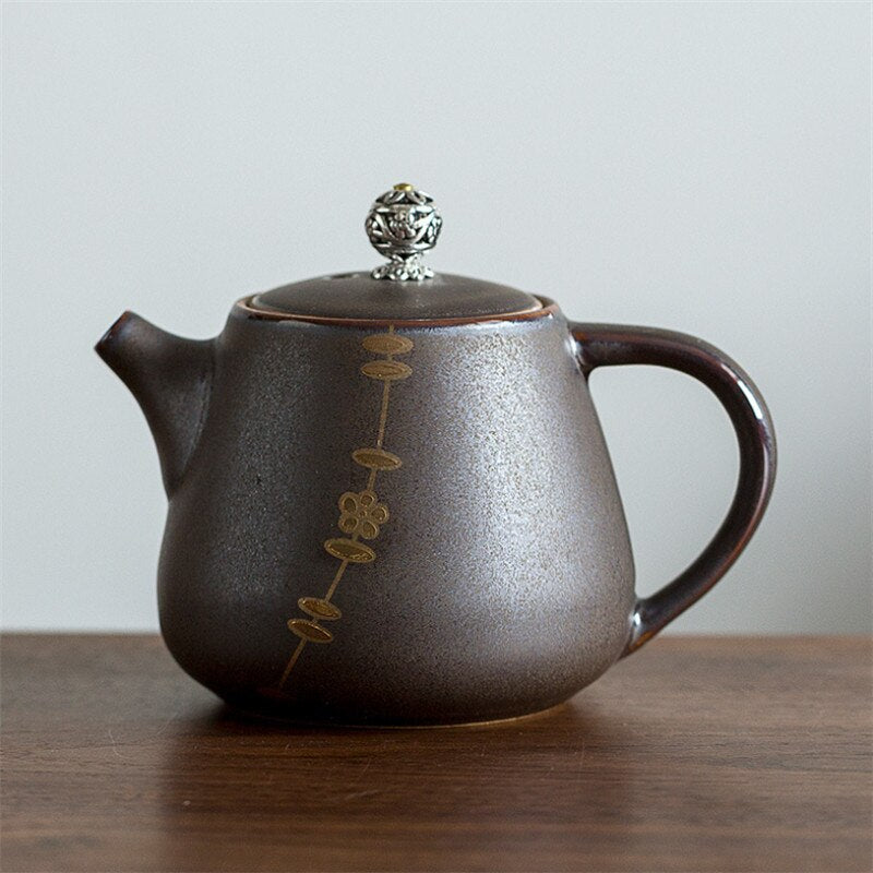 Japanese Style Retro Teapot Tea Cup Gold Spider Blossom Maple Leaf