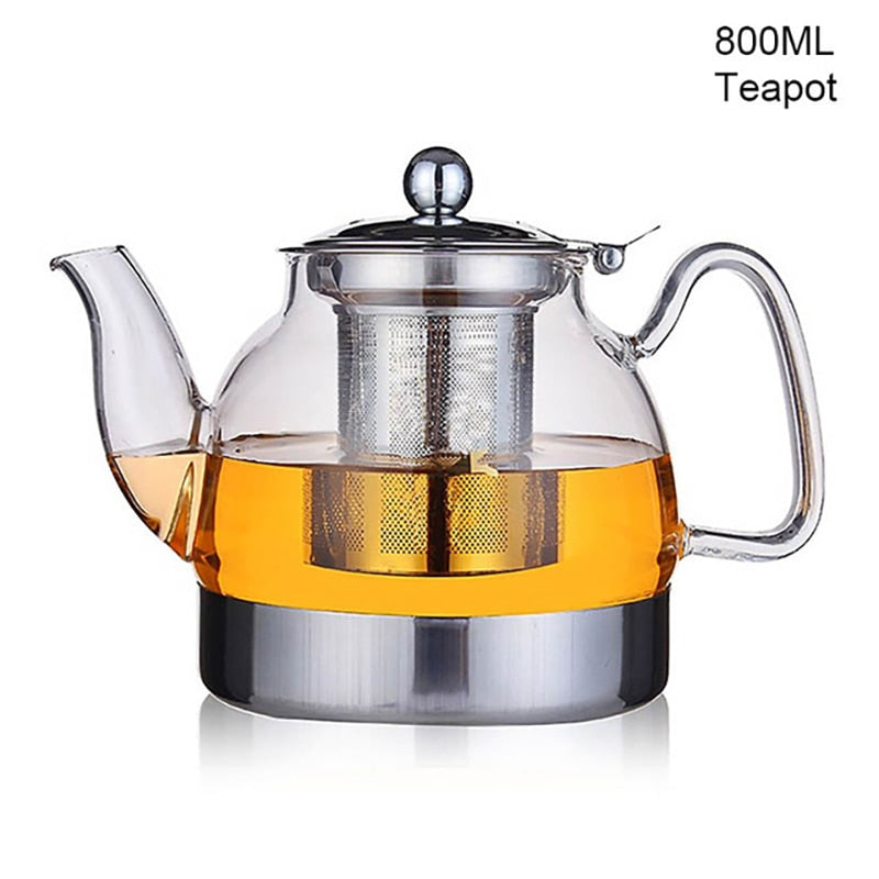 Glass Teapot Gas Stove Induction Cooker Water Kettle With Filter Heat Resistant 800/1200ML