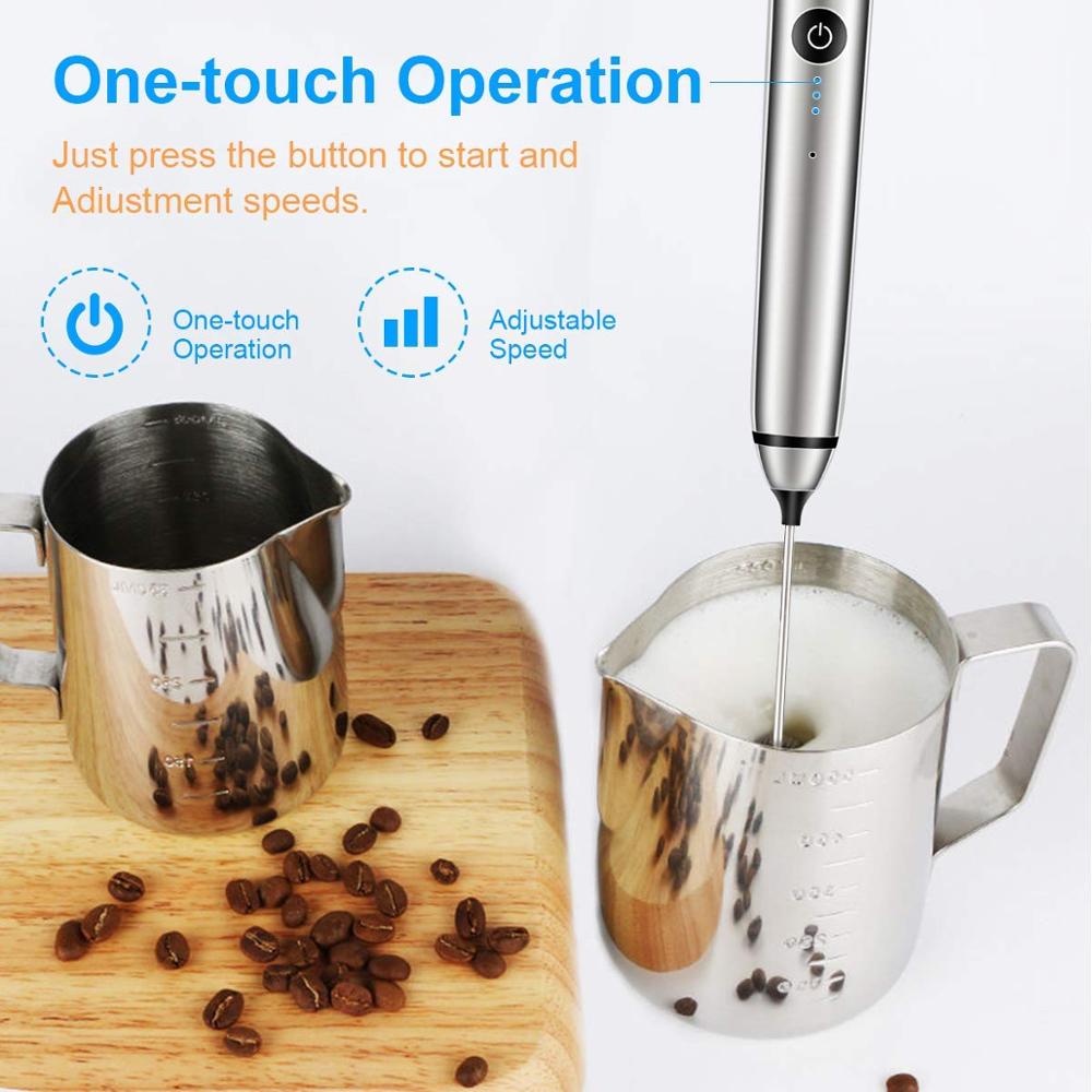 Coffee Frother Handheld, USB-Rechargeable Hand Frother with 2 Stainless  Whisks, 3-Speed Adjustable Handheld Milk Frother for Cappuccinos, Hot