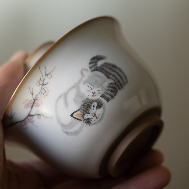 Ceramic Gaiwan With Filters Cute Cat Tureen Cup 150ml