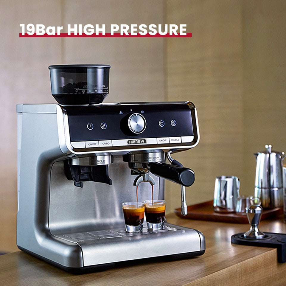 HiBREW Barista Pro 19Bar Bean Grinder Steamer Espresso Coffee Machine –  TheWokeNest