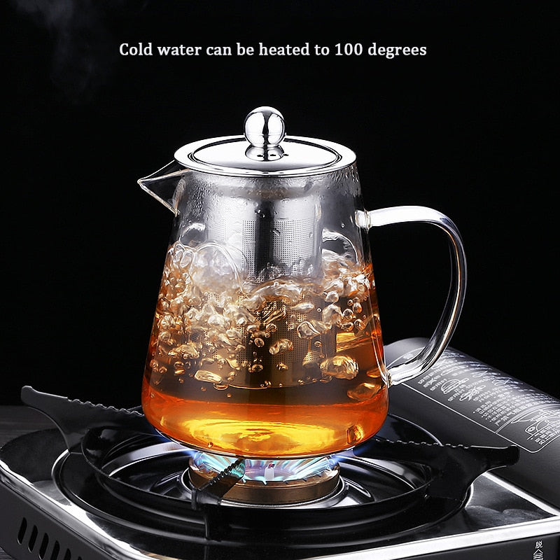 Heat Resistant Glass Stovetop Teapot Kettle With Stainless Steel Infuser and Lid