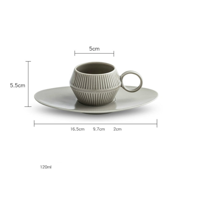Roman Style Vertical Stripes Ceramic Espresso Mug Saucer Kit Cafe