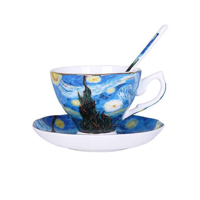Van Gogh Art Painting Coffee Tea The Starry Night, Sunflowers, Saint-Remy Cups