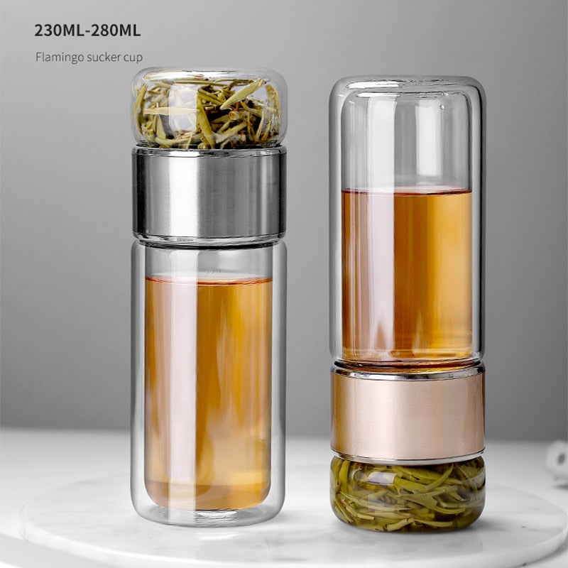 Double Wall Glass Tea Infuser Bottle Tea Tumbler With Infuser