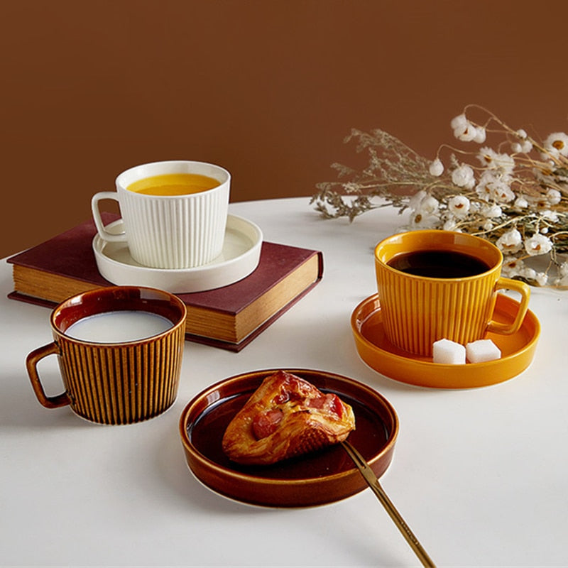 Nordic Ceramic Vintage Coffee Cup Saucer Retro Tea Cup Set 250ML