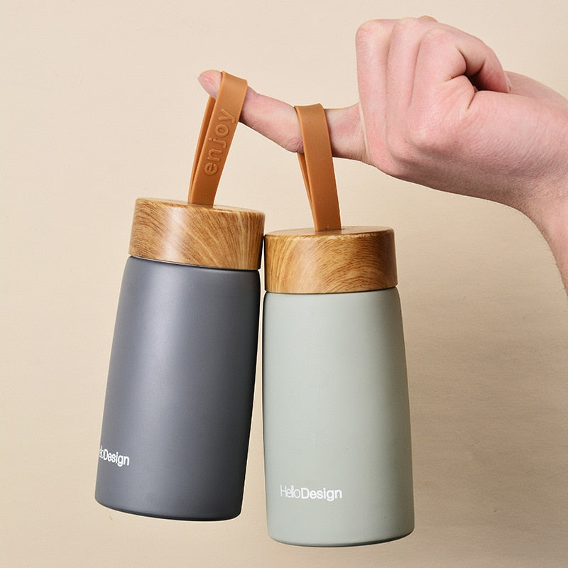 Bamboo Thermos Coffee Mug Water Bottle Insulated Stainless Steel