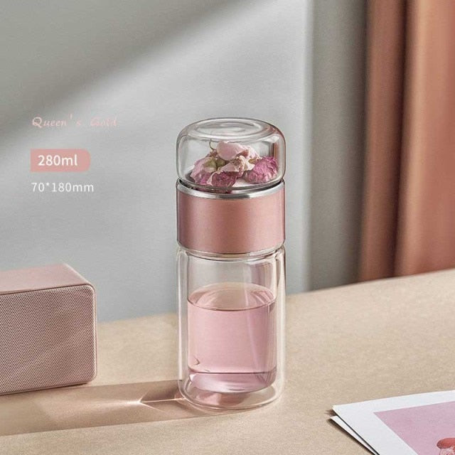 Double Wall Glass Tea Tumbler with Infuser/Storage 238 ml (8oz)
