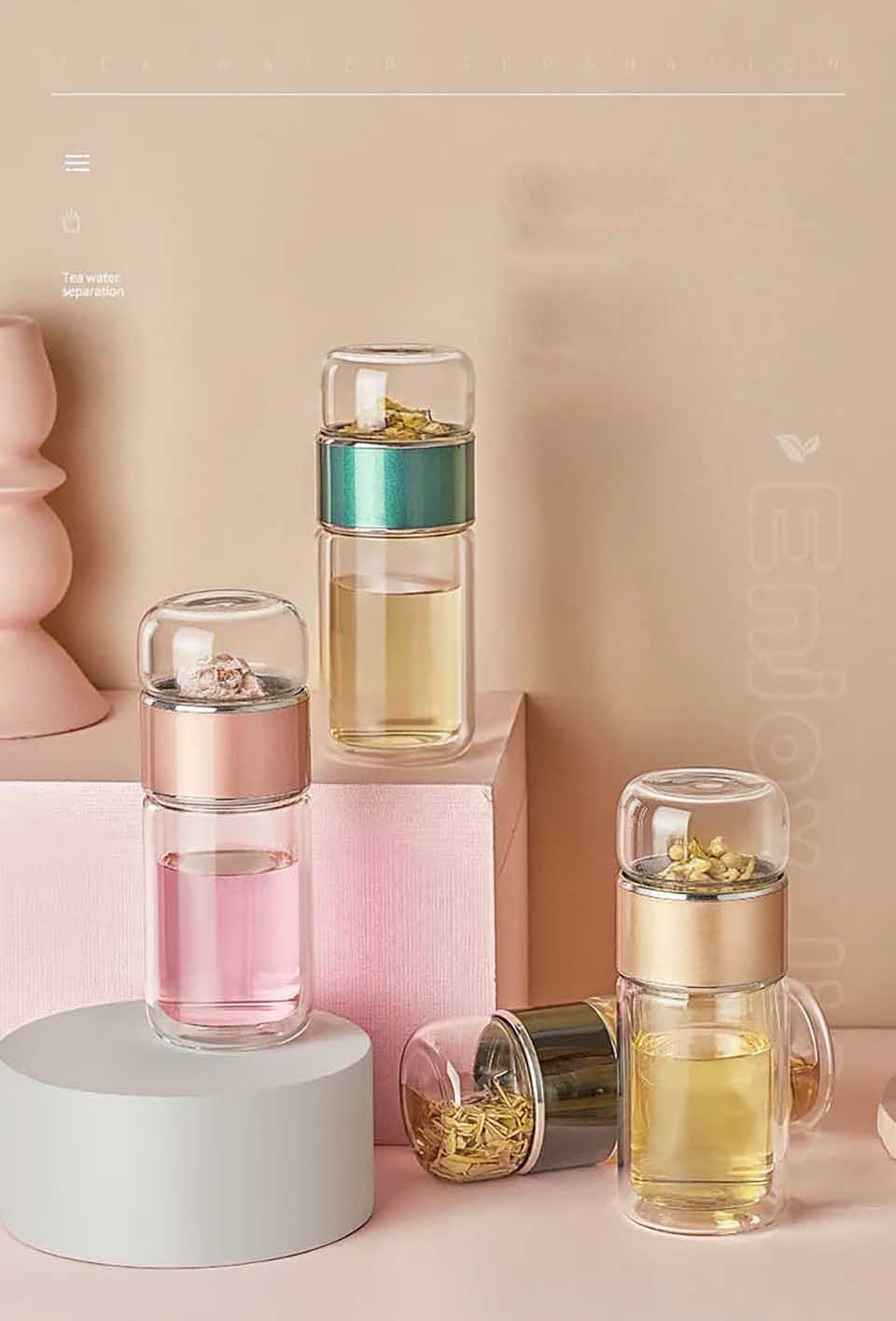 Water Bottle Travel Drinkware Double Wall Glass Tea Infuser Tumbler –  Kitchen Groups