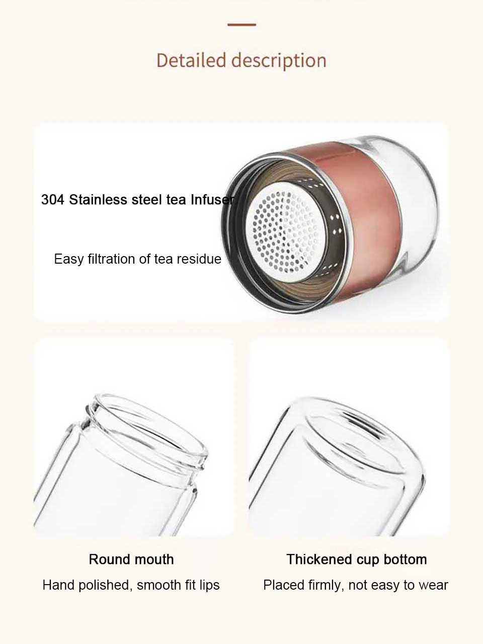 Tuphregyow Tea Tumbler With Infuser,Bpa Free Double Wall Glass Travel Tea  Mug With Stainless Steel Filter,,Leakproof Tea Bottle With Strainer for