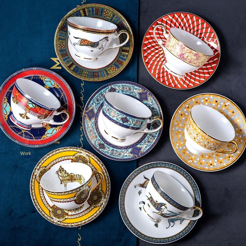 Coffee Mugs Cup Royal Bone China Art Painting Ceramic Spoon and Saucer Set