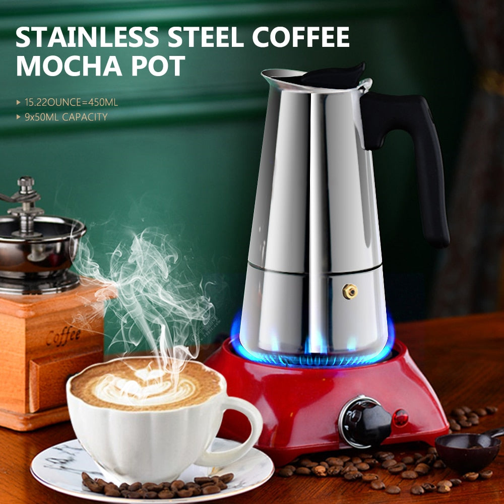 Moka Coffee Pot Espresso Latte Percolator Stove Coffee Maker Espresso Pot  Italian Coffee Machine 50/300/450ml Aluminum