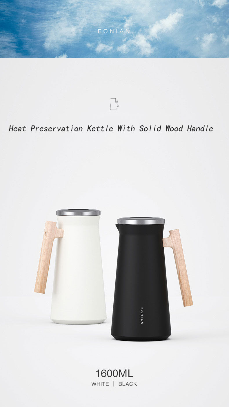 Modern Insulated Thermal Carafe with Wooden Handle