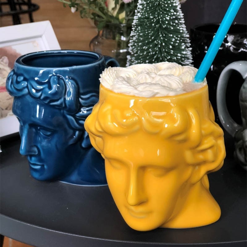 Large Capacity Greek God Apollo Head Mug Sculptured Coffee Cup