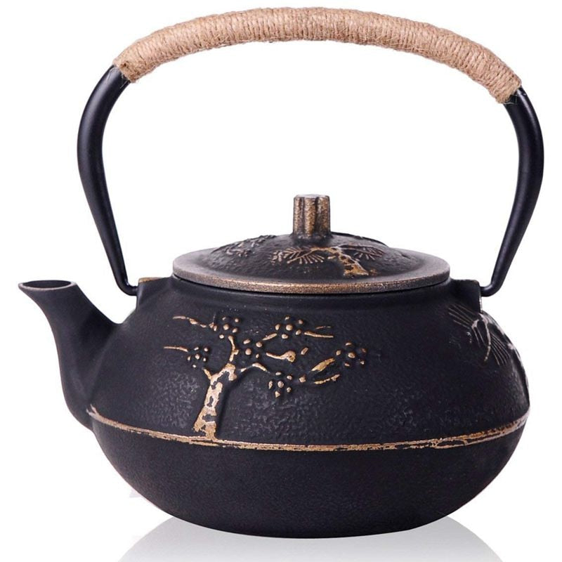 Japanese Cast Iron Teapot Kettle with Stainless Steel Infuser / Strainer Plum Blossom 30 Ounce (900 ml)