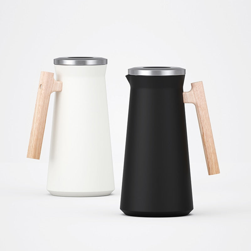 Modern Insulated Thermal Carafe with Wooden Handle