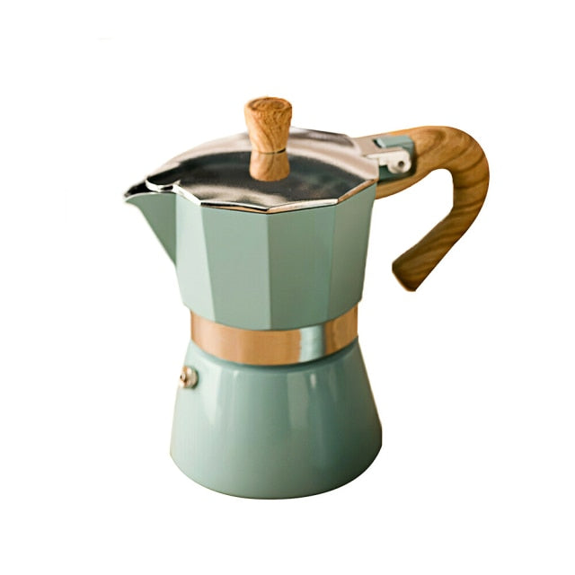 150ml Vintage Classic Italian Moka Pot with Wood Handle Stove Top Espresso  Maker for Cafe Brewing