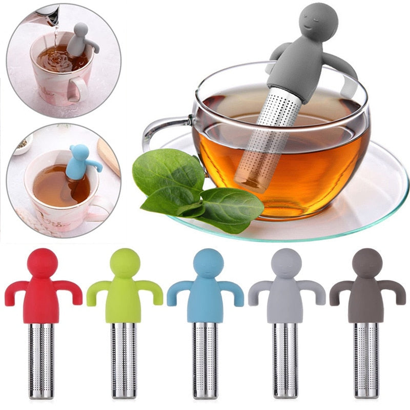 Little Man Shape Silicone Tea Strainer With Tea Infuser Filter Brewing Tea Accessory- Set of 2