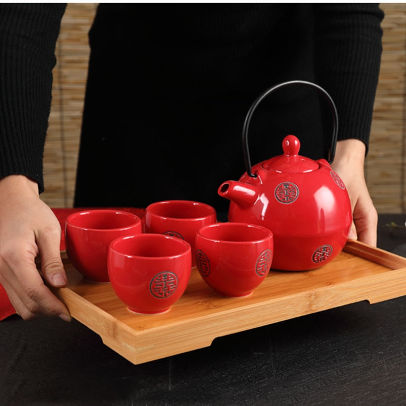 Ceramic Tea Set Filter Teapot Handmade Wedding Kettle Teacups